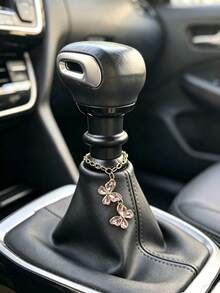 1pc Crystal Butterfly Car Gear Shift Knob Chain Charm, Car Shift Lever Hanging Ornament, Car Accessories, Car Interior Decoration - A - View 4