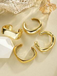 4pcs Simple Fashion Asymmetrical Geometric Pattern Wide Cuff Bracelet Set For Women, Sisters, Vacation, Date, Gift, Daily Casual, Party, Matching, Mom, Friends (Color May Vary) - Yellow Gold - View 3
