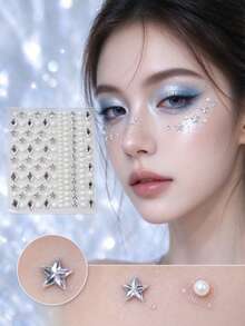 1pc/2pcs, ABS Plastic Face Decoration Sticker Set With Tweezers, Colorful Rhinestone White Rhinestone Rainbow Moon White Moon, Christmas Party Photo Shoot New Year's Eve Music Festival Concert Face Makeup Stickers - Multicolor - View 3