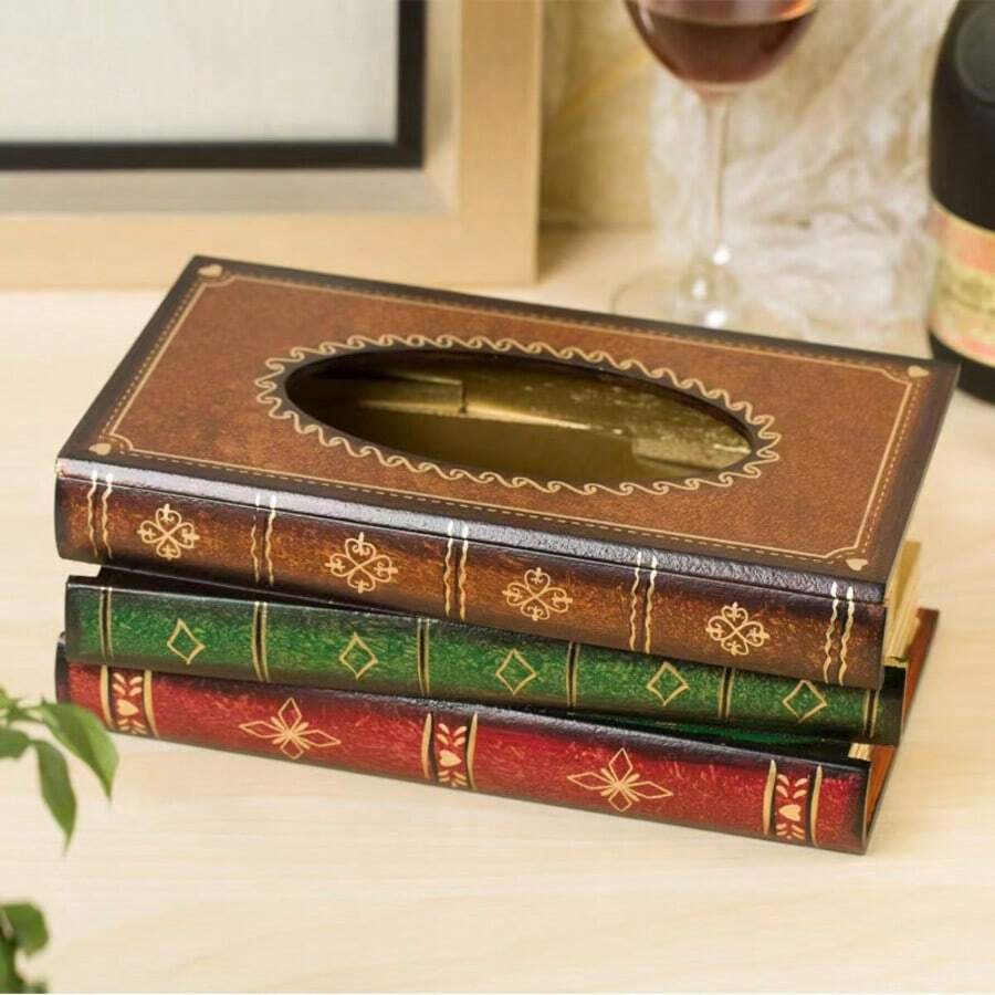 Kotak Tisu Kayu Kreatif Amerika Berbentuk Buku Vintage, Tempat Tisu Artistik untuk Dekorasi Restoran - MultiWarna - View 1
