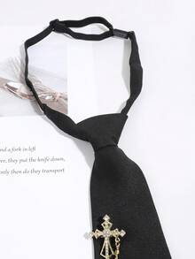 1pc Women's Fashion Rhinestone Cross Chain Choker Necklace, Suitable For Party, Outing, Dating, Shopping, Photography And Matching - Multicolor - View 3