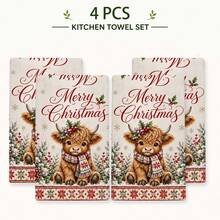 2/4/6pcs Santa Claus & Reindeer Kitchen Hand Towels, Christmas Tree Cartoon Print Towels, Holiday Tea Towels Kitchen Hand Towels, Winter Kitchen Home Decor Towels, Christmas Party Gifts - Multicolor - View 11