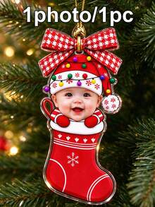 Custom Photo Christmas Ornament,Personalized Festive Stocking Gift Box Tree Decoration,Customized Name Bag Charm Room Decor,Customizable Holiday Gift - Style B - View 8