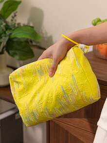 Colorful Pleated Makeup Bag, Large Capacity Textured Handheld Storage Bag With Elastic Wrist Strap, Portable, Girly Color Scheme, Cosmetic Travel Organizer, Multi-Functional Travel Storage - Multicolor - View 8