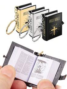 1pc Mini Bible Keychain, Cross Design Miniature Book Pendant, Portable Bag Charm, Suitable For Women And Men, Backpack, Handbag, Key Ring - Multicolor - View 12