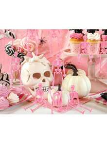 12/6pcs Mini Pink Halloween Skull With Jute Rope, Small Plastic Skulls, Suitable For Holiday Decoration Or Party Supplies, Ideal Choice For Halloween Party Decoration - View 5