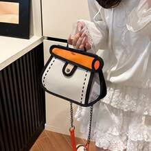 1PC-Chain Bag, Canvas Crossbody Bag, Lightweight Cake Bag, Anime Cartoon Small Square Shoulder Bag - Multicolor - View 9