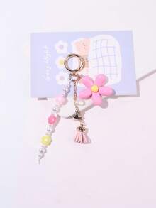 1pc Colorful Resin Flower Keychain, Beaded Minimalist Phone Bag Charm - Multicolor - View 15