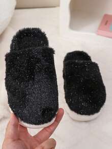Girls' Thick Home Slippers, Mid-To-Large Children, Slippers, Autumn/Winter - Black - View 4