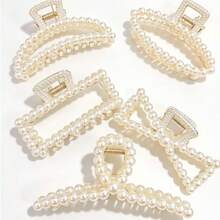 5pcs Women's Elegant Faux Pearl Hair Clips, Non-Slip Large Size Claw Clips Set, Suitable For Thick Curly Hair, French Style Hair Accessories, Travel And Gift - Multi-color - View 14