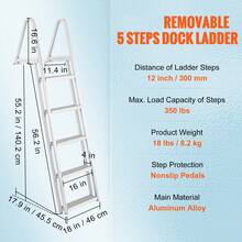 Removable Dock Ladder 5 Steps, 350 Lbs Load Capacity, Pontoon Boat Ladder With 4'' Wide Step & Nonslip Design For Ship/Lake/Pool/Marine Boarding - 5 Steps - View 11