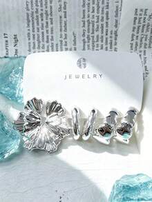 Anting Perak 6-18 buah, Bentuk Pita dan Daun untuk Telinga Kiri dan Kanan, Tekstur C, Cocok untuk Hadiah, Pemakaian Sehari-hari, Pesta, dan Belanja - Perak - View 7