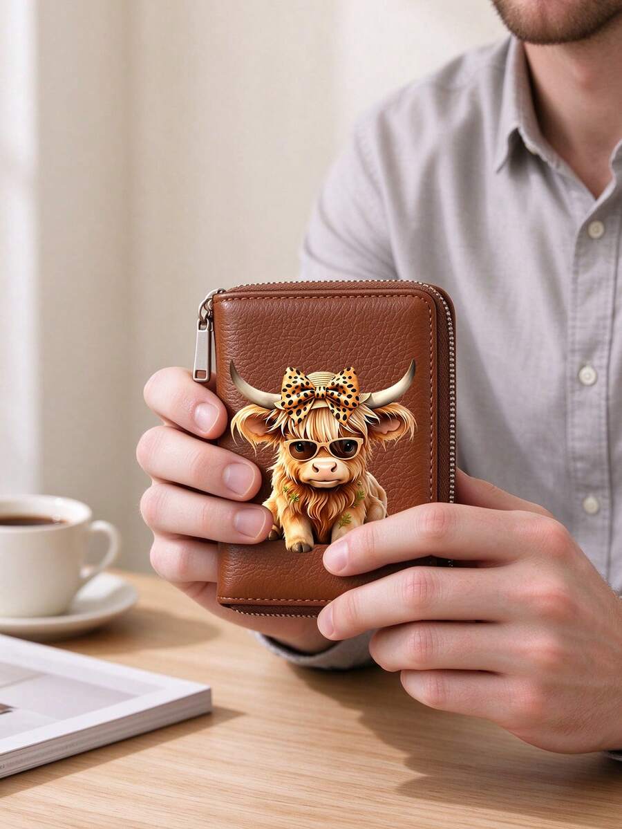 Men's Wallet, Highland Cow Pattern, Multifunctional Card Bag, Coin Purse, Credit Card Holder, Mini Wallet, For Valentine's Day, Christmas - Multicolor - View 1