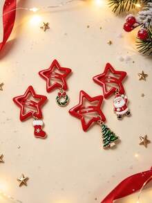 4pcs Set - Creative Christmas Star Hair Clips, Perfect For Christmas Parties, Holiday Gatherings And Festive Photo Props - Multicolor - View 2