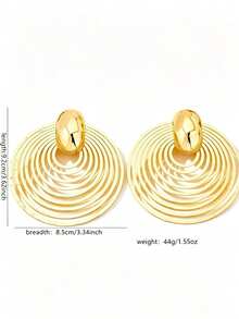 1 Pair Women's Exaggerated Elegant Geometric Concentric Circle Large Hoop Earrings, Multi-Layer Hollow Pattern, Suitable For Daily, Party And Date Wear - Yellow Gold - View 6