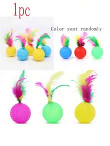1 pieza-6 piezas Juguete interactivo para gatos Bola de arcoíris con plumas - Multicolor - Ver 19