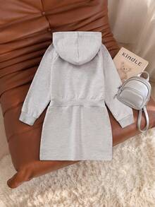 Girls Casual Hooded Sweatshirt Dress, Light Gray Tone, Minimalist Versatile Half-Zip Design, Long Sweatshirt - Light Grey - View 2