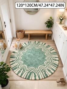 1pc Green & White Wavy Round Area Rug, Decorative Carpet, Floor Mat, Living Room Rug, Bedroom Rug, Everyday Rug, Door Mat, Bathroom Mat - Multicolor - View 4