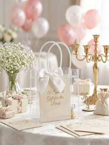 12/24pcs Transparent Gift Bags, Clear PVC Tote Bags With Ribbon Decoration, Suitable For Birthday, Wedding, Bridal Shower And Halloween/Christmas Party Decoration - Multi-color - View 4