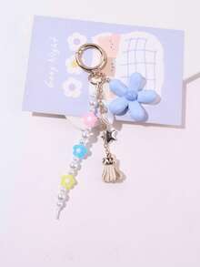 1pc Colorful Resin Flower Keychain, Beaded Minimalist Phone Bag Charm - Multicolor - View 10