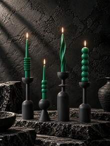1pc Dark Green Long Taper Candle, Spiral Wave Artistic Design, Multiple Designs Available, Suitable For Christmas Home Decor, Holidays, Autumn Home Decoration, Wedding Decor, Candlelight Dinner, Party, Living Room Tabletop Display And Holiday Gifts - Multiple Styles - View 1