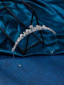 1pc Silver Princess Crown Luxury White Rhinestone Queen Tiara, Baroque Gold Wedding Bridal Hair Crown, Elegant Birthday Party Hair Accessory, Sparkling Pageant Headpiece - 189 Crown - View 4