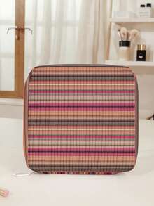 1pc Striped Printing Corduroy Multi-Compartment Storage Zipper Sanitary Napkin Pouch, Portable Travel Period Bag For Student ,Women - Multicolor - View 13