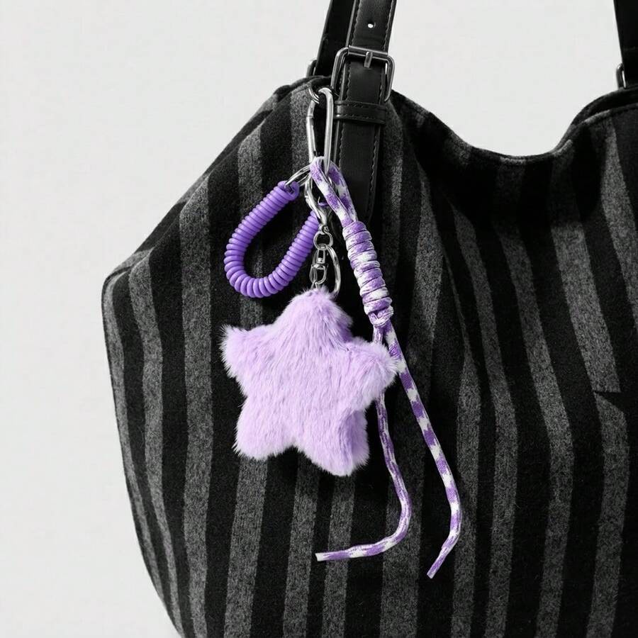Purple Star Bag Charm, Cute Star Pendant Keychain With Braided Strap, Y2K Style Hanging Accessory For Handbag Backpack Purse, Fashion Decor - Multicolor - View 1