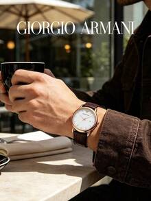 Armani Men's Quartz Watch, White Dial, Rose Gold Case, Brown Leather Strap, 50m Water Resistant AR2502 - Rose Gold - View 1