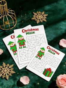 1pc Christmas Elf Maze Game Card, Cartoon Green Elf Design, Party Interactive Game, Holiday Small Gift - Multicolor - View 4