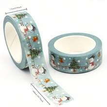 Christmas Washi Tape - 15mm X 10m, Watercolor Tree And Snowman Pattern, Decorative Adhesive Tape For Scrapbooking, DIY Crafts, Gift Wrapping And Party Decoration - Multicolor - View 3