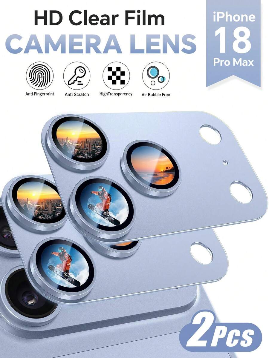 2pcs Camera Lens Screen Protector Film, Compatible With IPhone 18 Pro Max/18 Pro/17 PRO MAX/17 PRO/Duo, Shatterproof, Strong Adhesion, Suitable For Phone Case, Metal Tempered Glass Rear Camera Screen Protector - Baby Blue - View 1