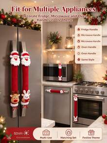 2pcs Red Christmas Refrigerator Handle Covers, Santa Claus, Reindeer And Snowflake Patterns, Soft Elastic Removable Anti-Fouling Anti-Scratch Appliance Handle Covers, Suitable For Refrigerator, Dishwasher, Microwave, Christmas Decoration - Multicolor - View 5