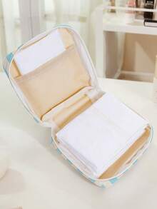 1pc Striped Printing Corduroy Multi-Compartment Storage Zipper Sanitary Napkin Pouch, Portable Travel Period Bag For Student ,Women - Multicolor - View 3