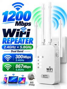 1200Mbps WiFi 6 Signal Booster And Mesh Extender - Dual Band 2.4GHz/5GHz, 6 Antenna High-Speed Wi-Fi System, One-Click Easy Setup, Whole Home Coverage, Suitable For Smart TV, Gaming Console, Smartphone, Tablet And Smart Home Devices. (Wi-Fi Extender, Network Booster, Network Extender) - UK Plug(220-240V) - View 13