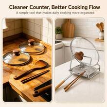 304 Stainless Steel Spoon Rack, Pot Lid Holder With Drip Tray, Small Portable Design, Suitable For Use On Stove And Kitchen Countertop, Durable And Space-Saving Design, Applicable For Kitchen Stove-Related Scenarios - Silver - View 8