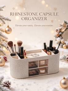 Rhinestone Capsule Shaped Cosmetic Storage Box, 3 Transparent Drawers Makeup Organizer, Multi-Compartment Vanity Storage Rack, Can Hold Makeup Brushes, Lipsticks, Eyeshadows And Daily Beauty Tools, Women's Christmas Gift, Exquisite Desktop Storage Box - Multicolor - View 6