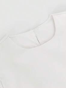 Modern Filipiniana Blouse With Butterfly Sleeves, Minimalist Elegant Petal Sleeve Round Neck Pullover Top - White - View 2