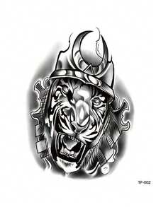 STARTTOOS 1 buah Stiker Tato Temporer Tahan Air Motif Samurai Harimau Hitam yang Keren dan Unik untuk Pesta, Hadiah DIY, Liburan, Festival Musik, untuk Lengan, Bahu, Leher, dan Tulang Selangka - Hitam - View 8