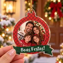 Custom Christmas Ball Photo Ornament,Personalized Family Picture Christmas Tree Decorations,Festive Red Green Holiday Hanging Decor,Customized Name And Text Keepsake For Xmas Gifts, Customizable Christmas Ornament,Home Decor,Merry Christmas - Style C - View 4