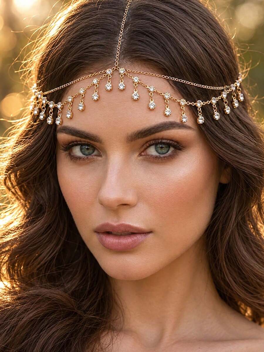 XYHEALER Rhinestone Head Chain Crystal Forehead Jewelry Boho Tassel Hair Chain Headpiece Bridal Wedding Hair Accessories With Clips For Women And Girls - Multicolor - View 1