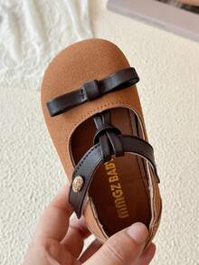 Toddler Flat Shoes With Hook And Loop Flower Design - Brown - View 6