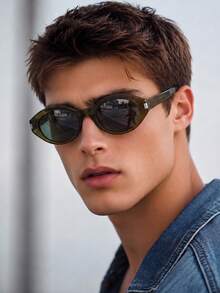 1 Pair Men's Round Retro Solid Color Street Style Personalized Fashion Glasses - Green - View 1