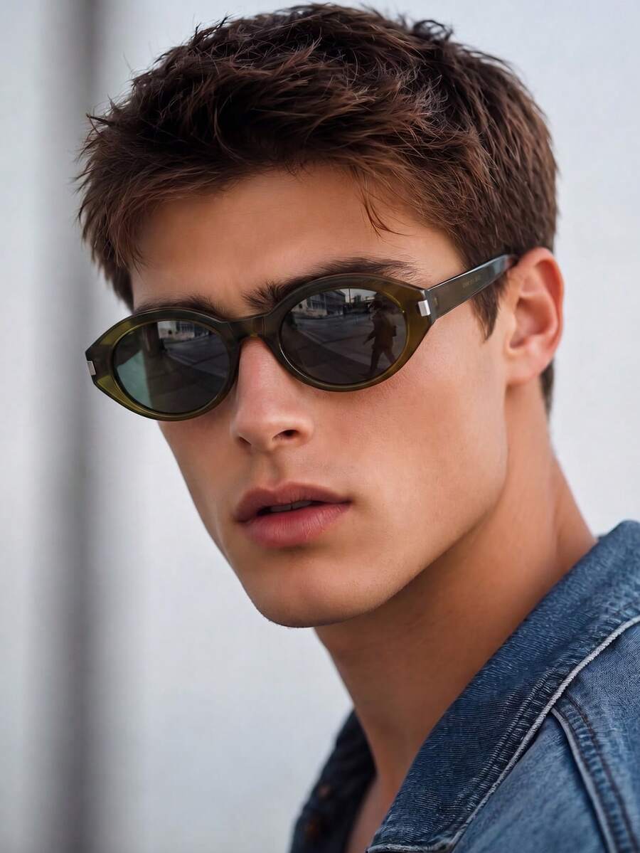 1 Pair Men's Round Retro Solid Color Street Style Personalized Fashion Glasses - Green - View 1