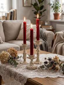 1pc Vintage Gothic Style White Candle Holder, Vintage Nostalgic Candle Holder With Floral Pattern, Perfect For Use - B - View 4