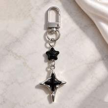 1pc/4pcs Unisex Oil-Drip Silver-Rimmed Colorful Four-Pointed Star Pendant, 3D Perforated Star Keychain Accessory, Couple Bag Charm, Luggage Accessory - Multicolor - View 10