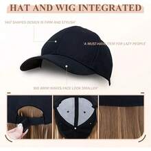 Synthetic Hat Wig With Long Straight Black Hair Baseball Cap Hair Extension Stylish Convenient All-In-One Design For Women - Multicolor - View 8