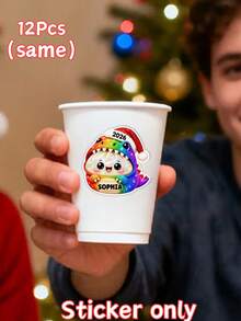 Custom Personalized Cute Dinosaur Christmas Stickers Personalized Name Christmas Hat Vinyl Stickers, Cartoon Stickers, Perfect For Decorating Small Gift Bags At Christmas Parties, Personalized Labels, Stick On Your Belongings, Can Customize Name Tags - Multicolor - View 22