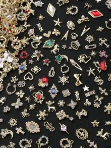 5/10/20/36/58pcs Mixed Nail Art Decorations, Multiple Styles Available, Gold & Silver Mixed, Luxury Minimalist Metal Nail Accessories, Sparkling Rhinestones, Suitable For Multi-Functional DIY Decoration - Multicolor - View 7