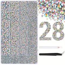 28-Grid 18,000pcs Resin Crystal Stones With Tweezers, Resin Rhinestone Set, Multi-Size Rhinestones, Suitable For DIY Nail Art, 3D Colorful Glossy Resin Rhinestone Set, Suitable For Nail Art, Cup Decoration And DIY Handmade Nail Accessories - Multicolor - View 11